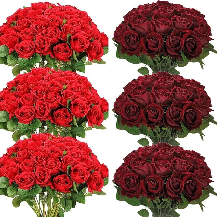 Artificial Velvet Roses – 50PCS Long-Stem Flower Bouquet SF