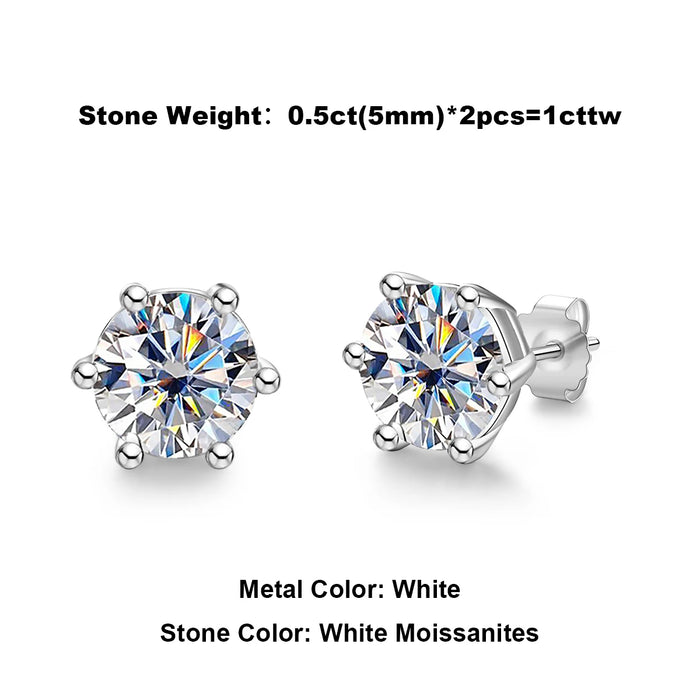 Moissanite Stud Earrings – 2ct Round Brilliant 925 Sterling Silver