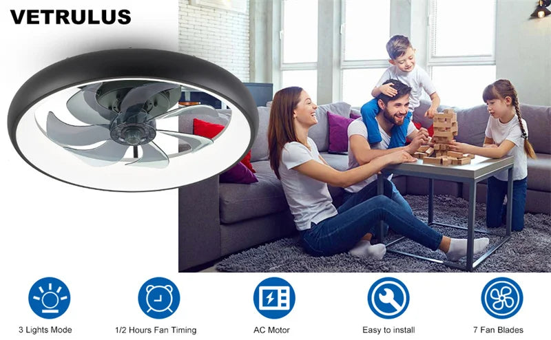 Smart Ceiling Fan with Light – Remote-Controlled Retractable Blades & Dimmable LED - Samanta Factory