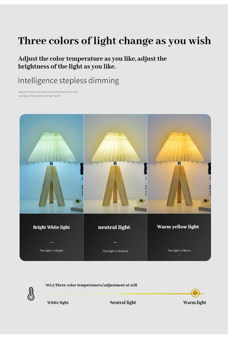 Wooden Tripod Floor Lamp – Hand-Knitted Fabric Shade with E26 Dimmable LED
