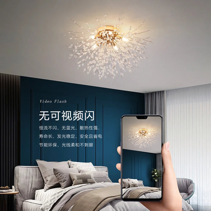 Crystal Dandelion Ceiling Light – 4-Light Nordic Chandelier for Living Room & Dining Room