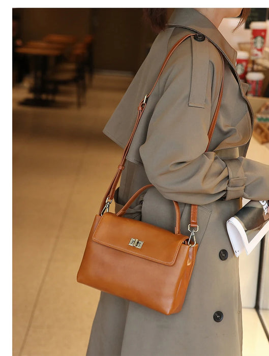 Women’s  Leather Shoulder Bag – Compact Casual Satchel