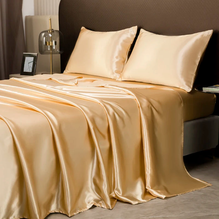 KISS NEST Satin Bed Sheet Set – Smooth 200TC Polyester, Twin to King Sizes - Samanta Factory