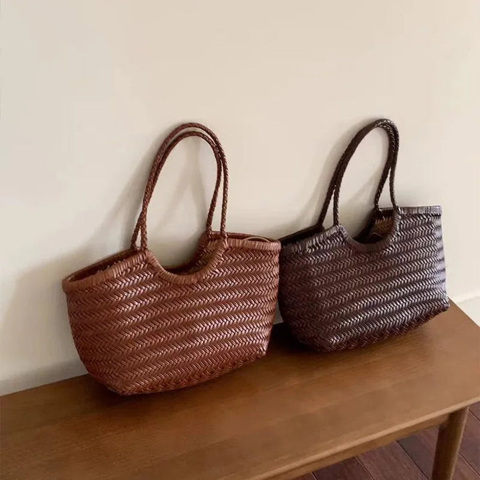 Hand-Woven Tote Bag – French Style Basket Shoulder Bag SF
