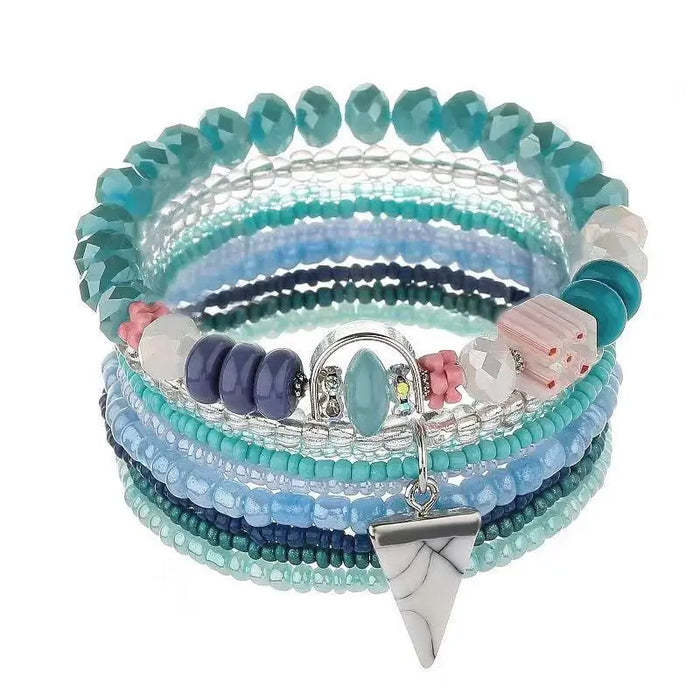 Bohemian Bracelet Set – Stackable Beaded Bangles with Crystals & Pearls for Everyday Wear