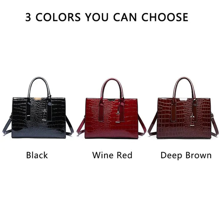 Luxury Crocodile Pattern Handbag – Large Capacity Vintage Women’s Leather Tote Shoulder Bag SF