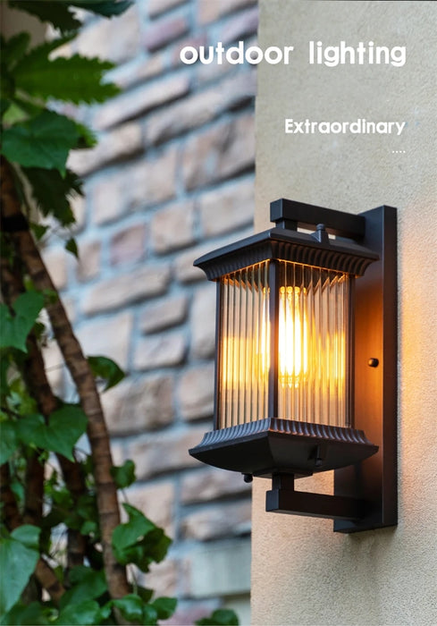 Vintage Wall Lamp – Brown Aluminum & Glass Sconce for Indoor & Outdoor Spaces