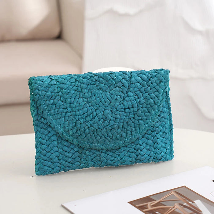 Boho Straw Flap Bag for Women – Hard Shell Summer Handbag with Cover Closure
