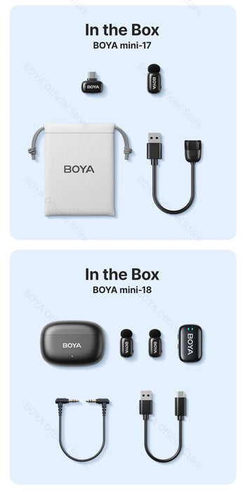 BOYA Mini Wireless Microphone – 2.4GHz Lavalier Mic with Charging Case for iPhone & Android