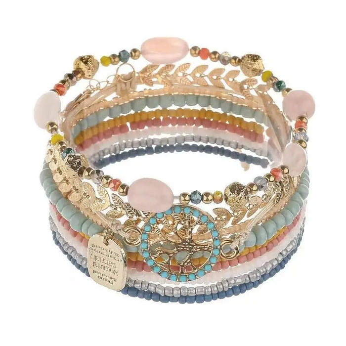 Bohemian Bracelet Set – Stackable Beaded Bangles with Crystals & Pearls for Everyday Wear