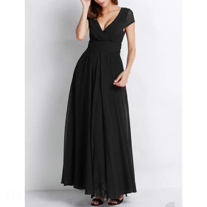 Party Dress – V-Neck Chiffon Elegance - Samanta Factory