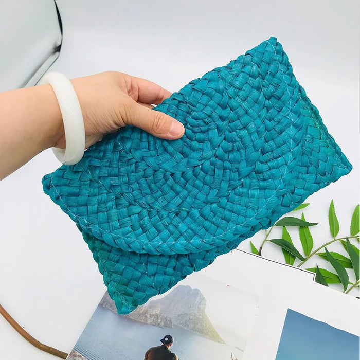 Boho Straw Flap Bag for Women – Hard Shell Woven Handbag for Summer Outings
