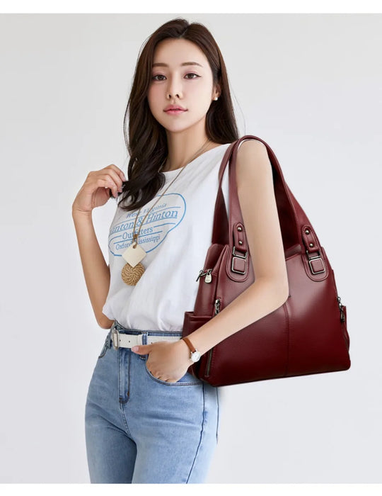 Soft Leather Handbag for Women – Luxury Designer Shoulder Tote, Large Capacity Purse - Samanta Factory