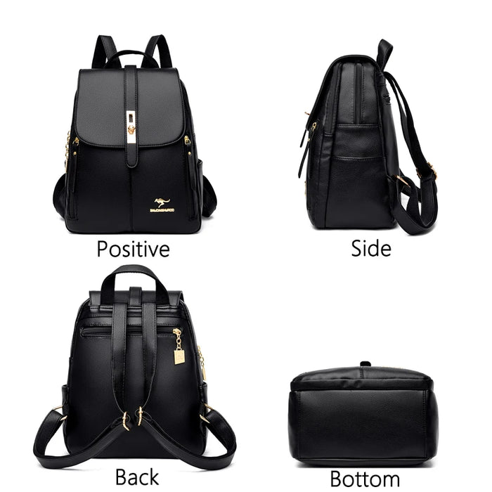 Women’s Leather Backpack – Fashionable White Shoulder Bag for Travel & School - Samanta Factory