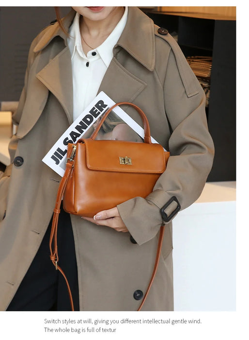 Women’s  Leather Shoulder Bag – Compact Casual Satchel