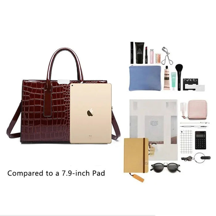 Luxury Crocodile Pattern Handbag – Large Capacity Vintage Women’s Leather Tote Shoulder Bag SF