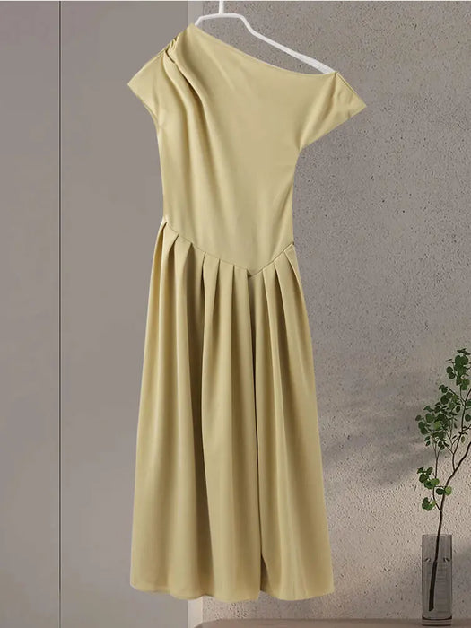 Maxi Dress – Pleated Patchwork Elegance - Samanta Factory