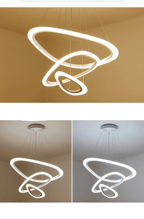 Art Deco Pendant Light – White Acrylic & Iron Chandelier with Remote Control - Samanta Factory