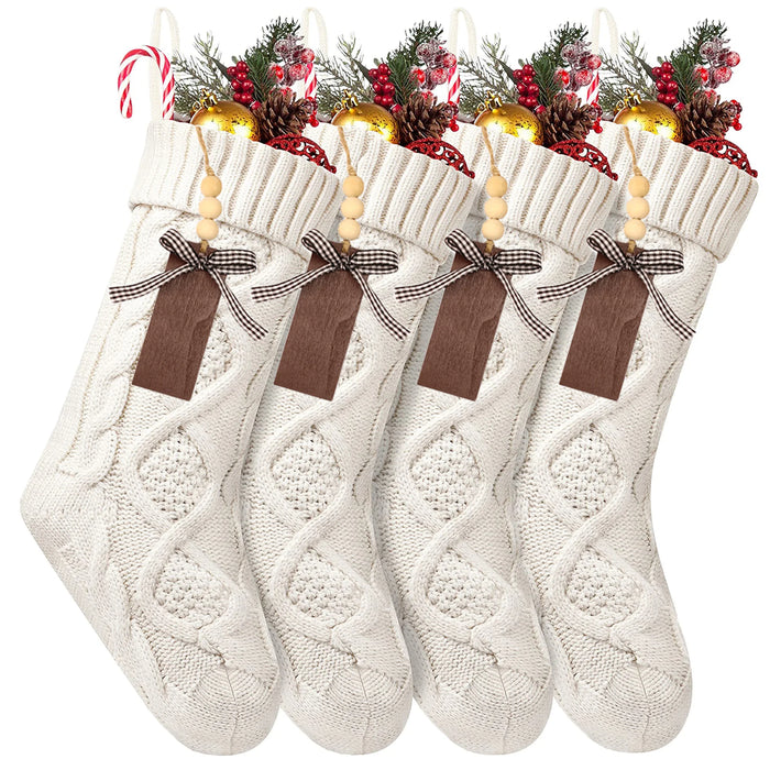 Personalised Christmas Stockings – Knitted Design with Wooden Name Tags
