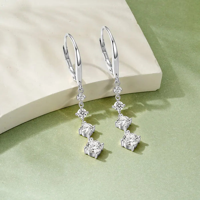 Moissanite Drop Earrings – D-Color Round Cut 925 Sterling Silver