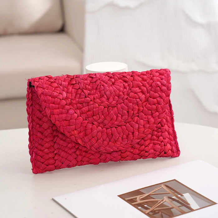 Boho Straw Flap Bag for Women – Hard Shell Summer Handbag with Cover Closure