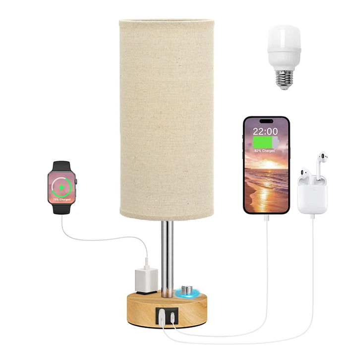 Bedside Table Lamp – Dimmable Lighting with USB-A & USB-C Charging Ports
