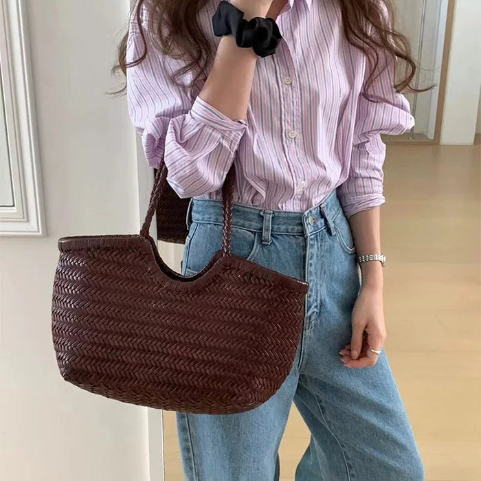 Hand-Woven Tote Bag – French Style Basket Shoulder Bag SF