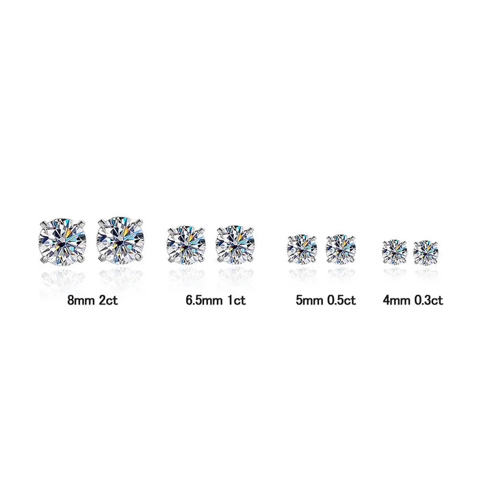 Certified Moissanite Stud Earrings – D-Color VVS1 Round Cut in 925 Sterling Silver