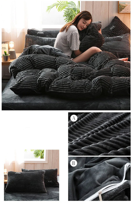 3-Piece Winter Velvet Duvet Cover Set – Soft Warm Fleece with Pillowcases, Twin to King Size" - Samanta Factory