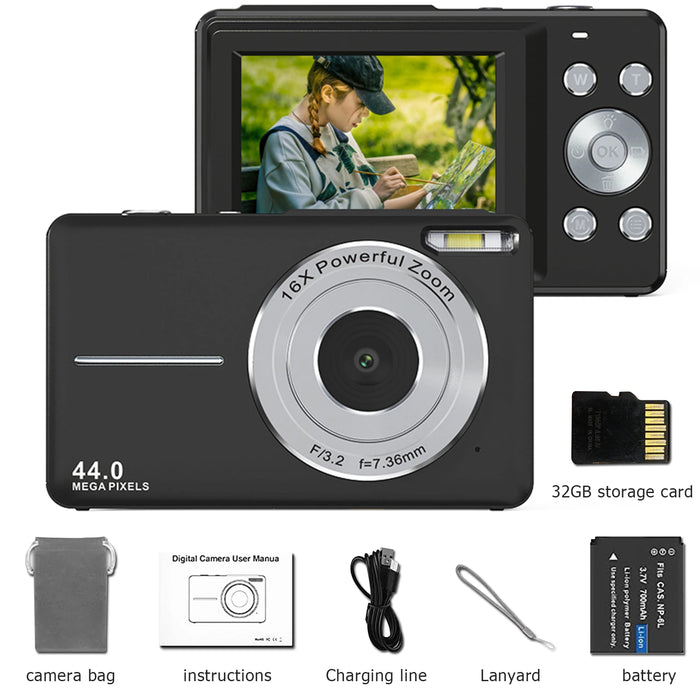 Digital Camera – 44MP Auto Focus with 1080P Video & 16X Zoom