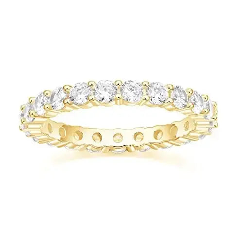 Sterling Silver CZ Eternity Stackable Ring – Women’s Round Cut Wedding Band SF