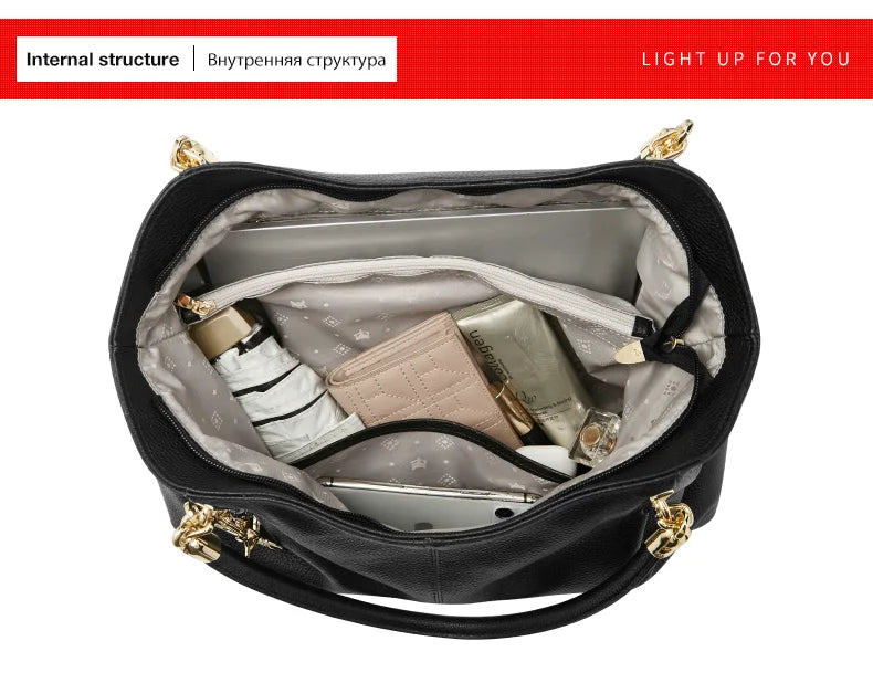 Genuine Leather Shoulder Bag – Elegant Casual Tote with Beading & Sequins for Women - Samanta Factory