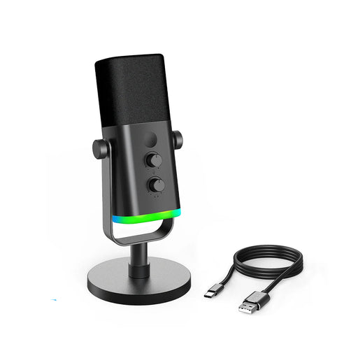 USB-C XLR dynamic cardioid microphone with RGB lighting touch mute button noise reduction and desktop stand for gaming live streaming and vocal recording on desk setup