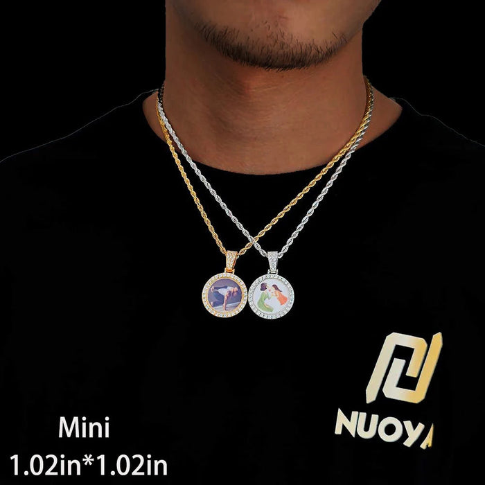 Personalized Bling Circle Necklace with Engraving – Memory Jewelry for Men & Women SF