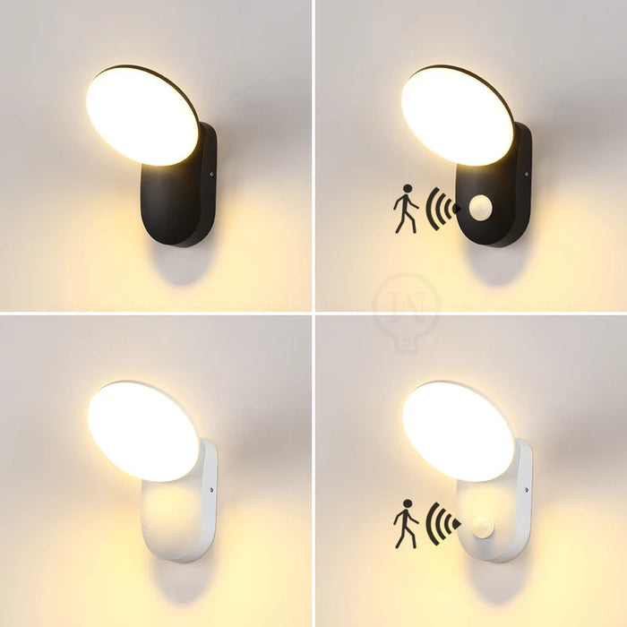 PIR motion sensor LED wall light, waterproof outdoor aluminum lamp for porch, garden, and home security.