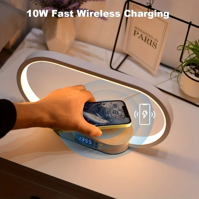 Dimmable LED Bedside Lamp – Touch Control with Wireless Charging & Clock Display - Samanta Factory