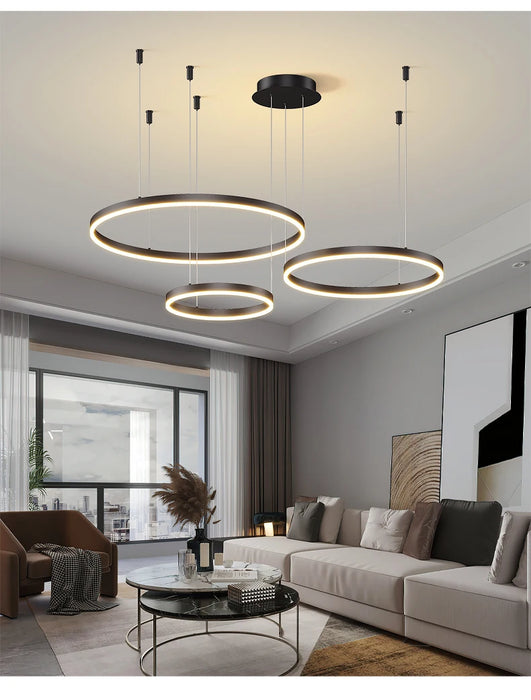 Modern LED Pendant Light – Gold Aluminum Chandelier with Remote Control - Samanta Factory