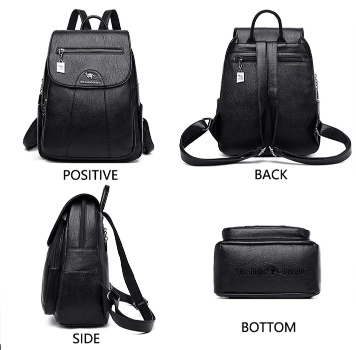 High-Quality Leather Backpack for Women – Large Capacity Travel & School Bag, Fashionable Mochila Shoulder Bag - Samanta Factory