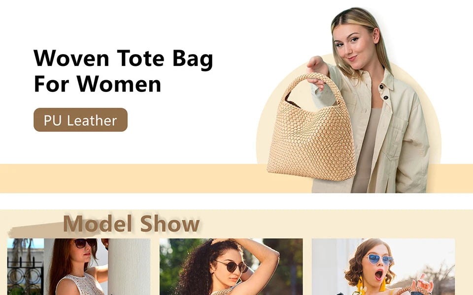 Woven Tote Bag  with Purse for Women – Large Soft Leather Shoulder Bag for Work, Beach & Travel - Samanta Factory