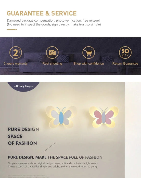 Butterfly Wall Lamp – Colorful LED Acrylic Light for Kids’ Room & Nursery