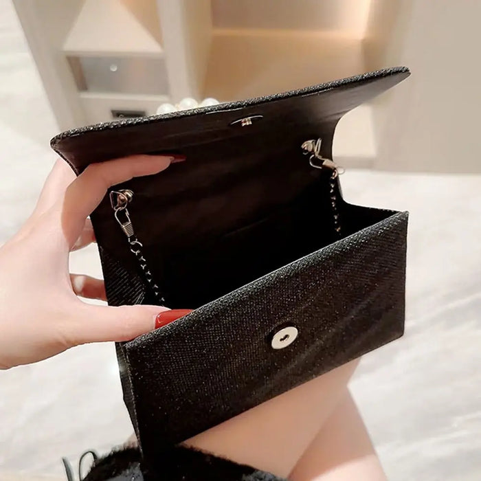 Women's Evening Clutch Bag – Soft Polyester Banquet Handbag with Metal Detailing