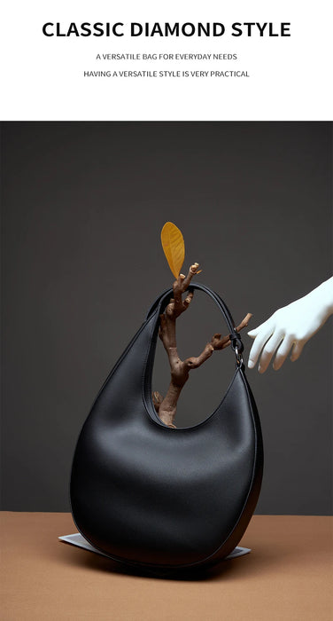 Half-Moon Shoulder Bag – Soft Versatile Leather Handbag for Women - Samanta Factory