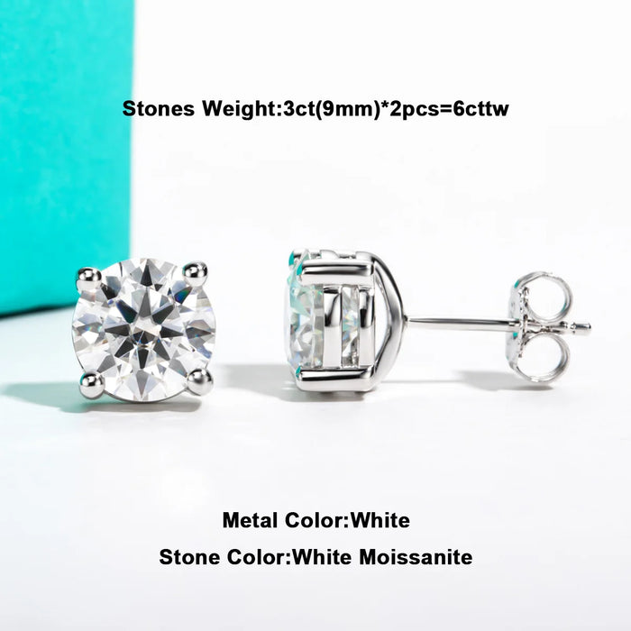 10K Gold Post Moissanite Stud Earrings with GRA Certificate