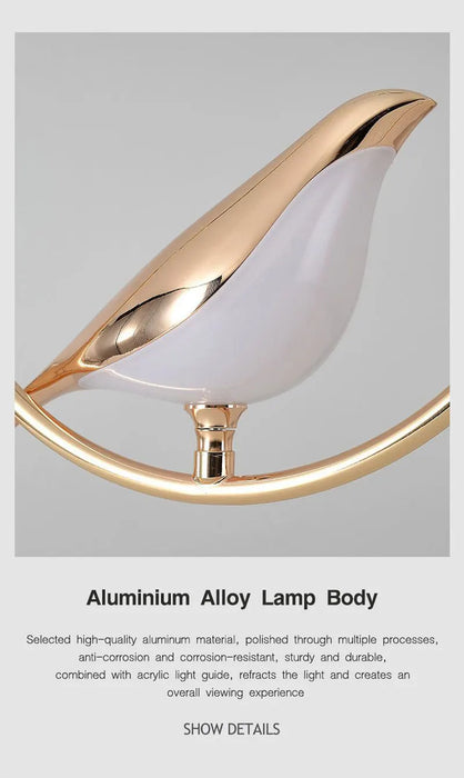 Bird Pendant Light – Modern Gold & Silver Hanging Lamp with Rotatable Magpie Design