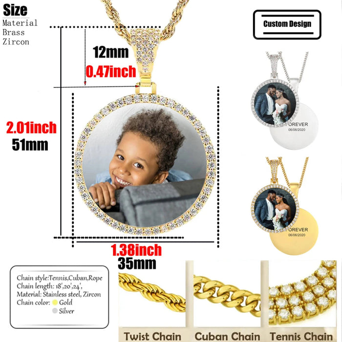 Personalized Bling Circle Necklace with Engraving – Memory Jewelry for Men & Women SF