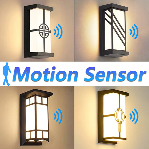 Modern waterproof LED wall light with radar motion sensor, ABS black body, IP55 outdoor wall lamp for garden and home lighting