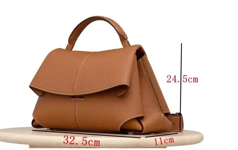 European Style Shoulder Handbag-Pleated Cowhide Leather Designer Crossbody Bag for Women