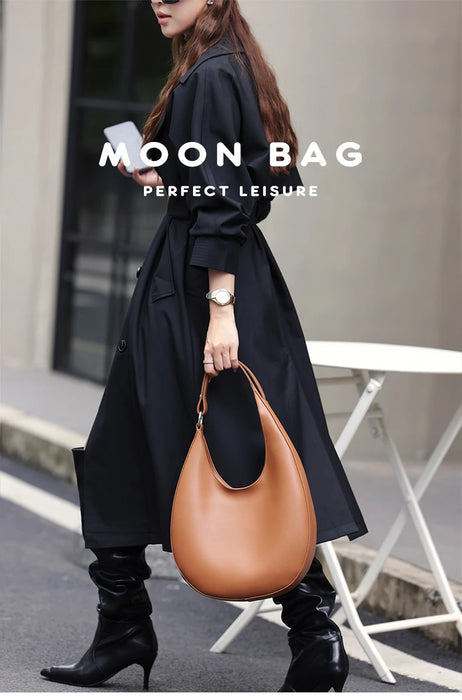 Half-Moon Shoulder Bag – Soft Versatile Leather Handbag for Women - Samanta Factory