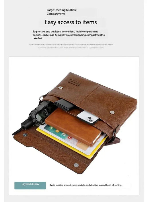 Men’s Business Satchel Bag – Slim PU Leather Shoulder Bag SF