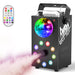 Black 700W fog machine for professional stage and DJ use with wireless remote control and integrated multicolor LED light effects